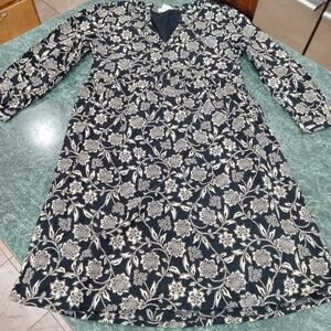 Maison 123 Paris Black Cream Floral Dress Light Lined Long Sleeve Size XS/34